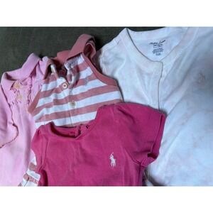 Ralph Lauren Baby Girl 6M 4 Pc Lot Romper Dress Footed Sleeper Shirt Pink Pony